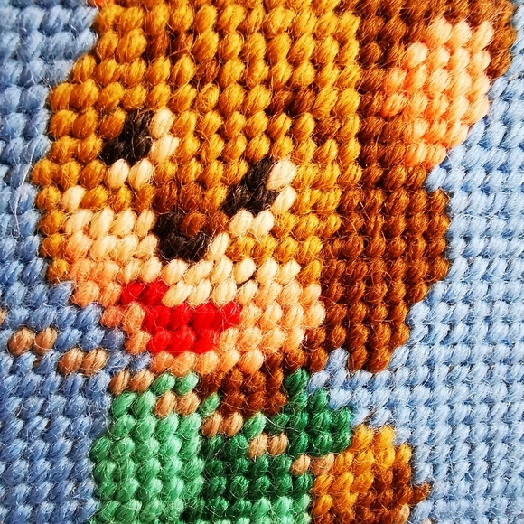 Vintage Colourful Framed Needlepoint Cat Mouse Flying a Kite - Picture 9 of 15